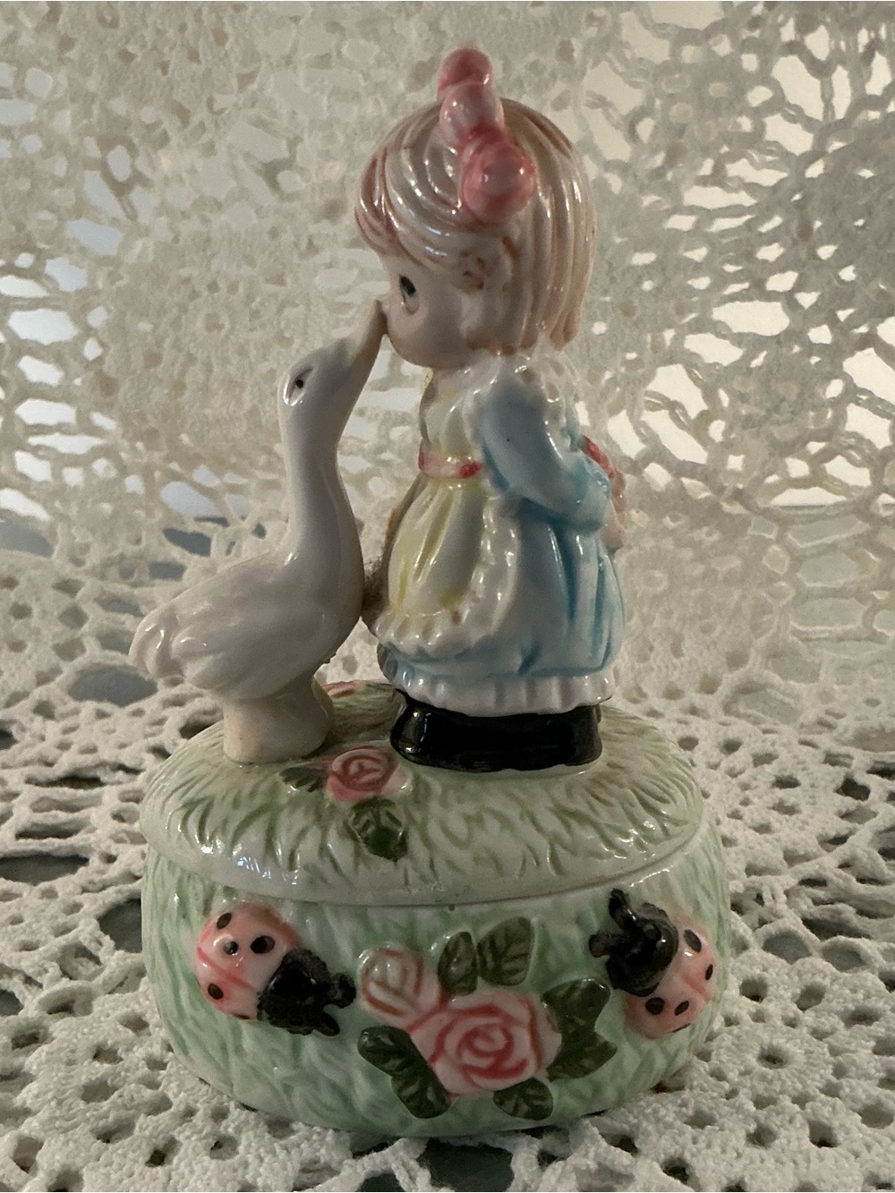 Girl with Goose Trinket Box, Vintage
